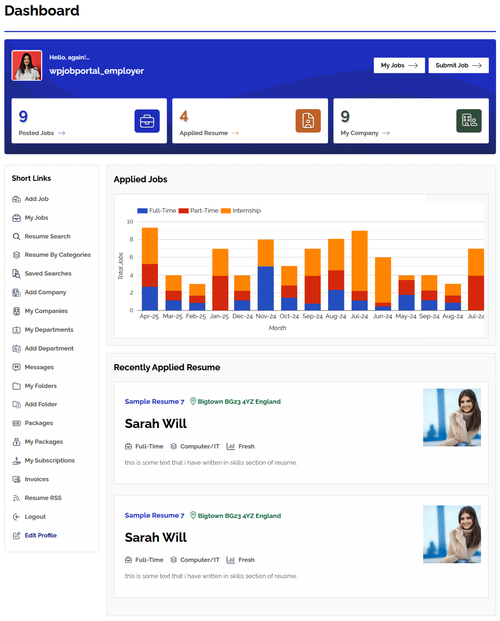 Employer dashboard