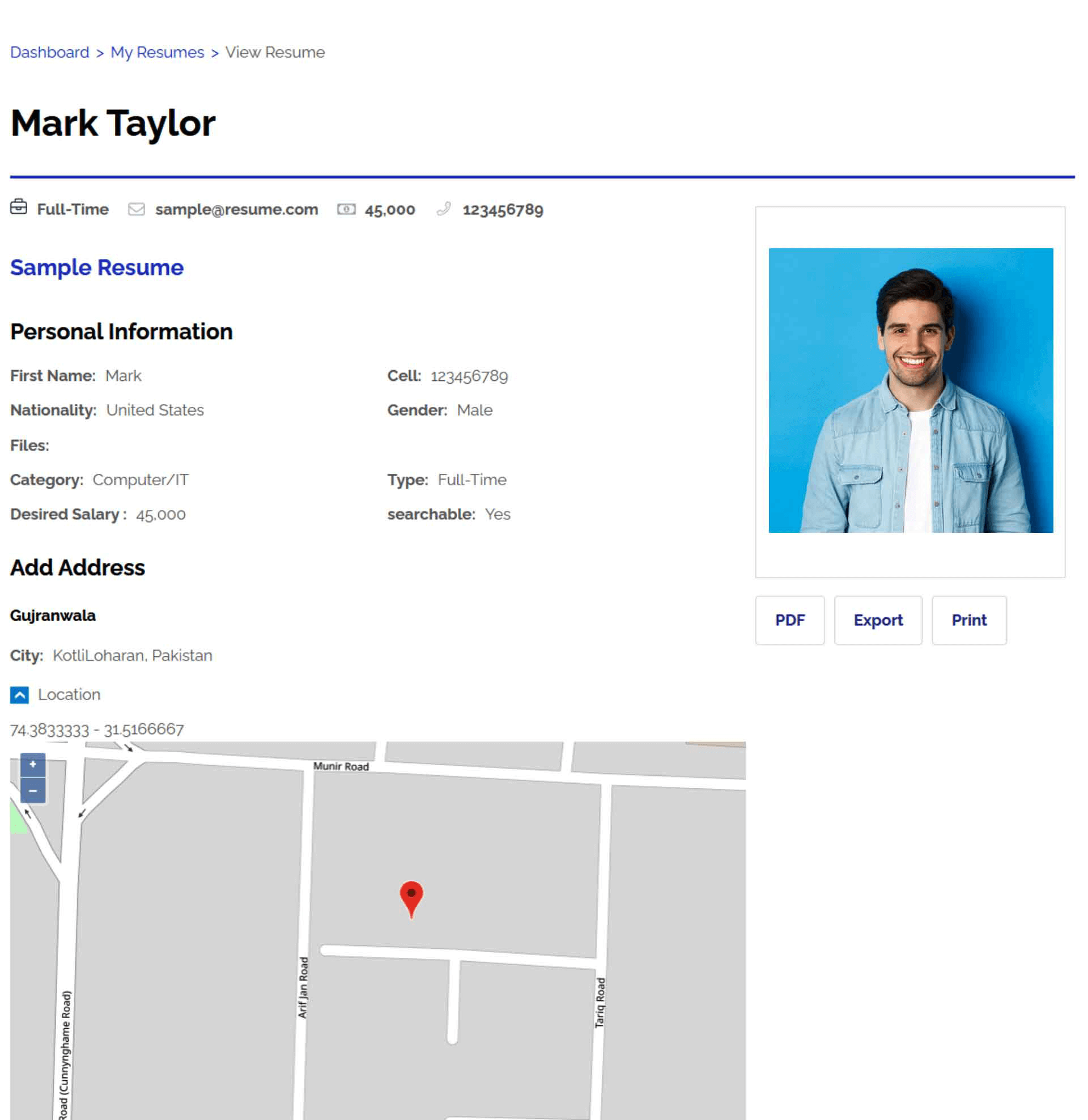 Resume detail