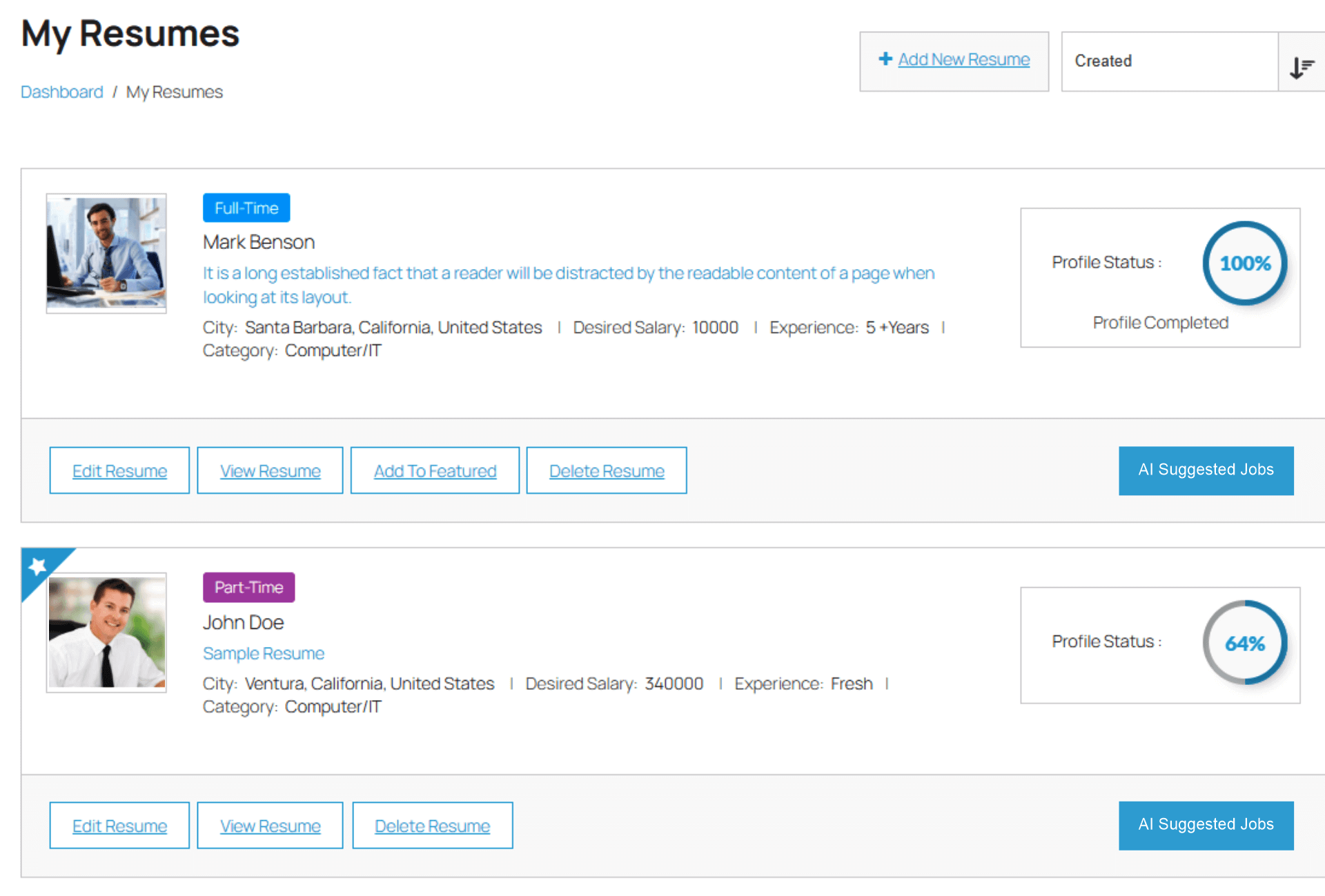 AI Suggested Job at Resume listing